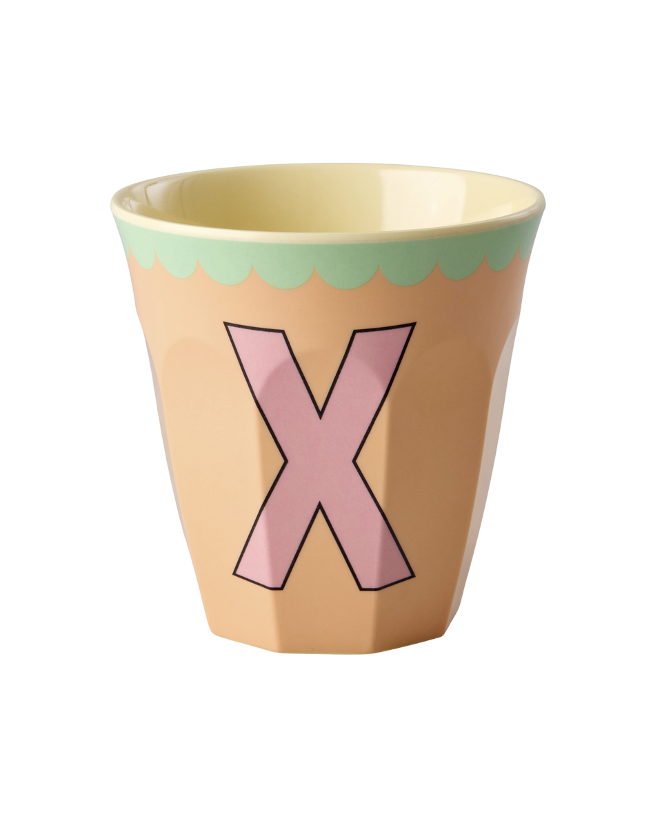 Melamine Cup with the Letter X - Vintage - Peach - Medium - 8.45 oz