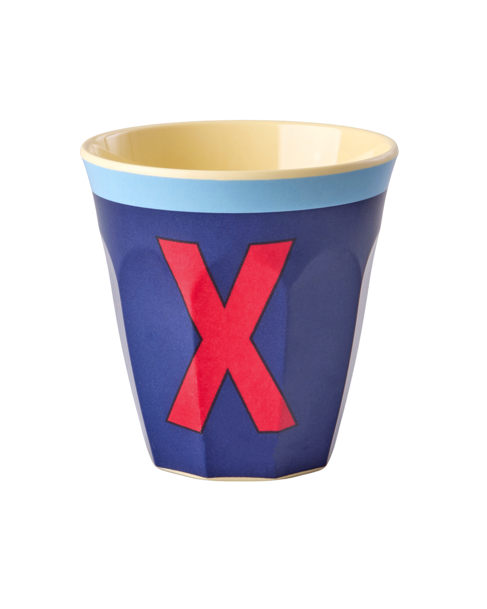 Melamine Cup with the Letter X - Vintage - Royal Blue - Medium - 8.45 oz