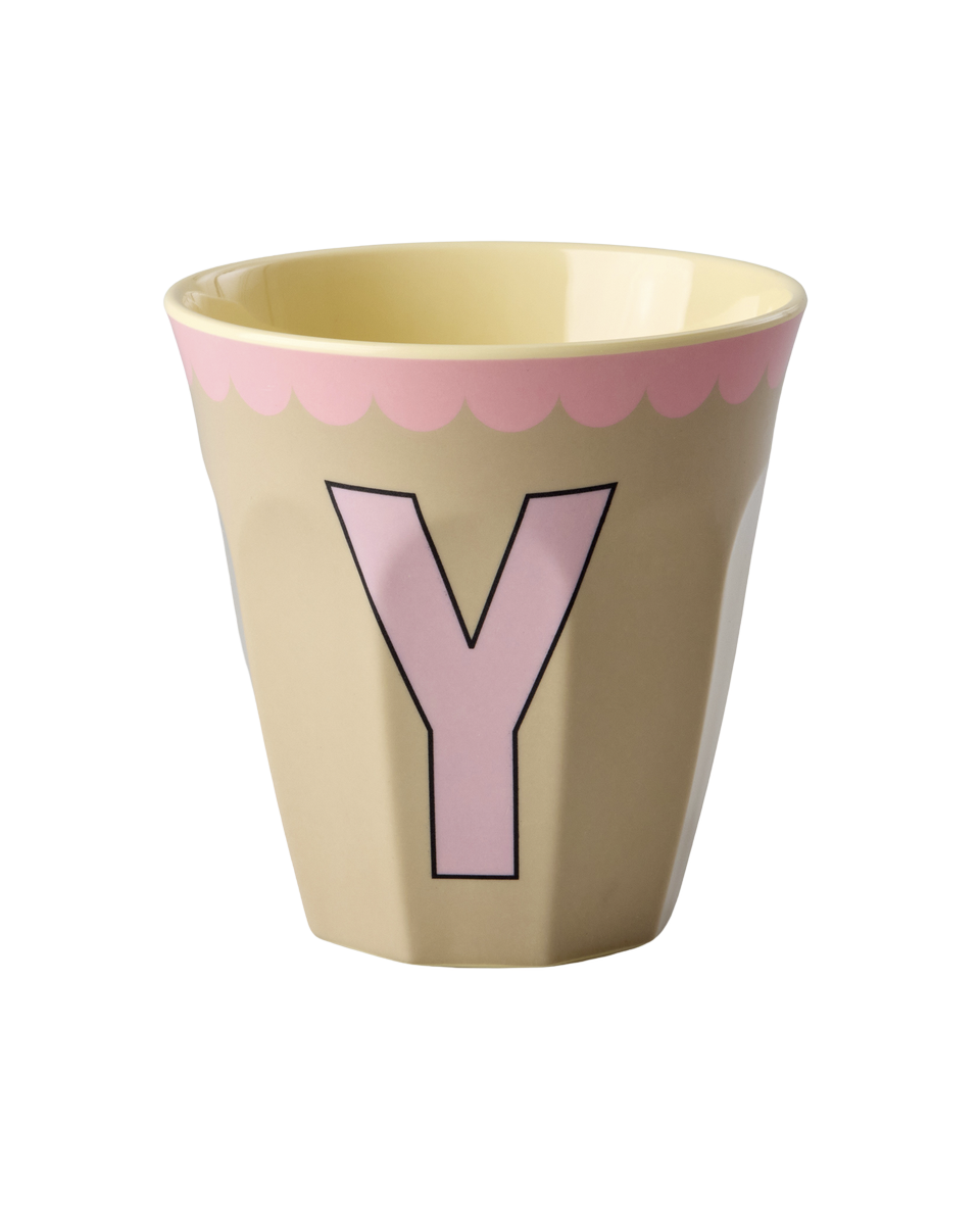 Melamine Cup with the Letter Y - Vintage - Beige - Medium - 8.45 oz