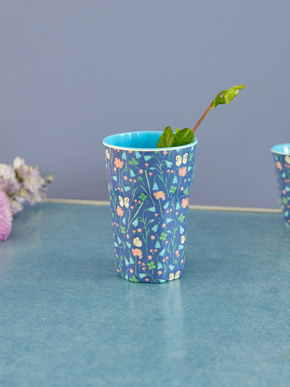 Melamine Tall Cup - Blue - Butterfly Field Print - Rice By Rice