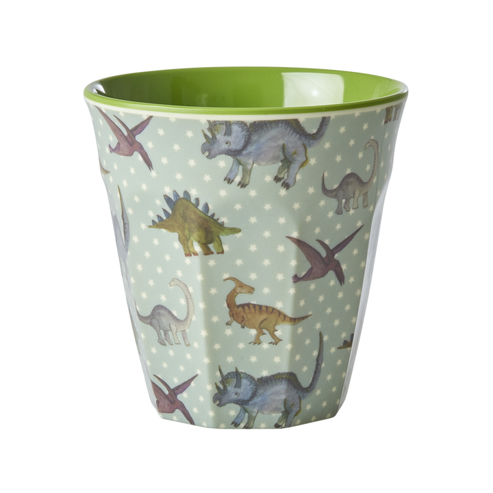 Medium Melamine Cup - Green - New Dino Print - Rice By Rice