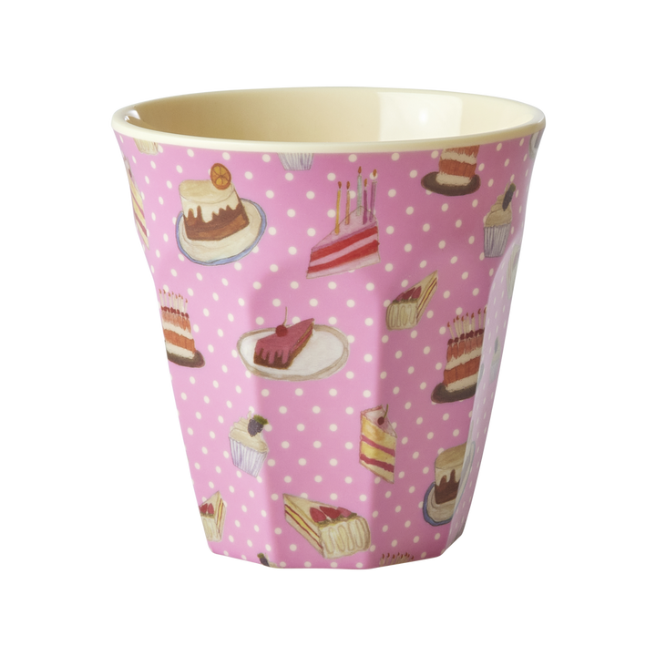 Medium Melamine Cup - Pink - Sweet Cake Print - Rice By Rice