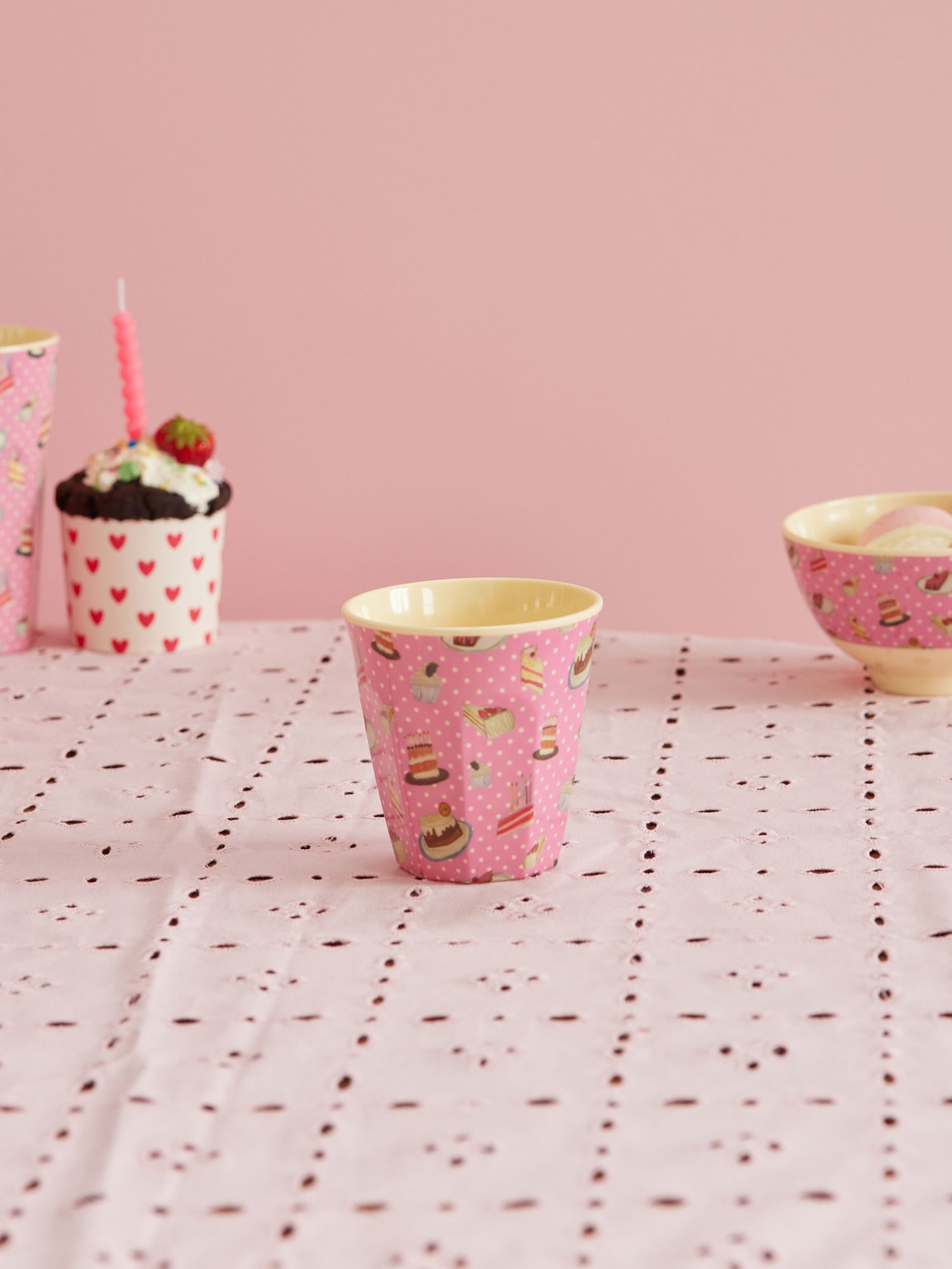 Medium Melamine Cup - Pink - Sweet Cake Print - Rice By Rice