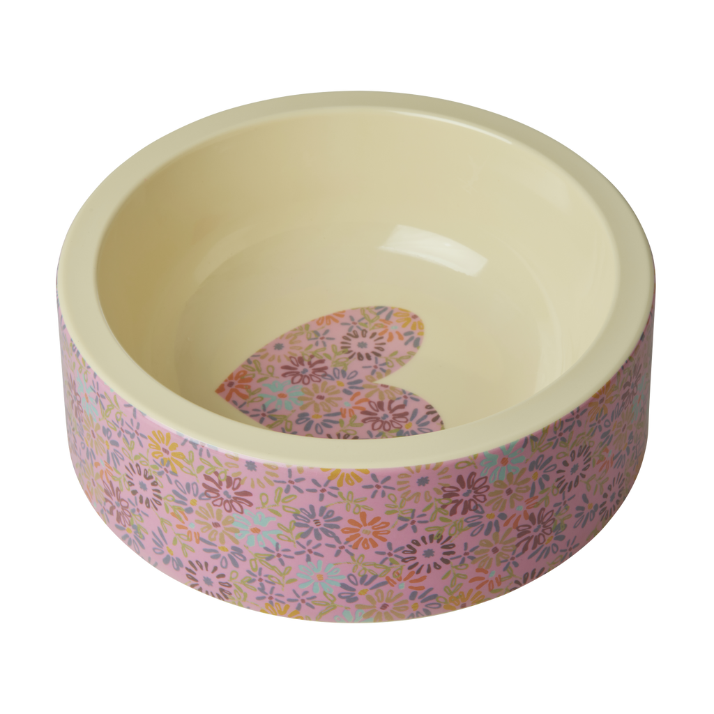 Round Pet Bowl - Pink - Flower Print - Rice By Rice