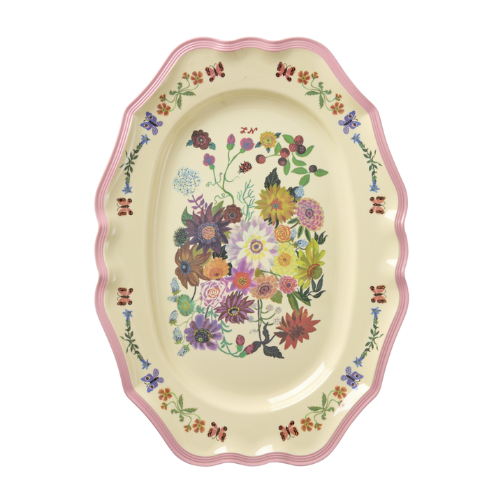 Large Vintage Serving Dish - Nathalie Lété Print - Pink - Rice By Rice