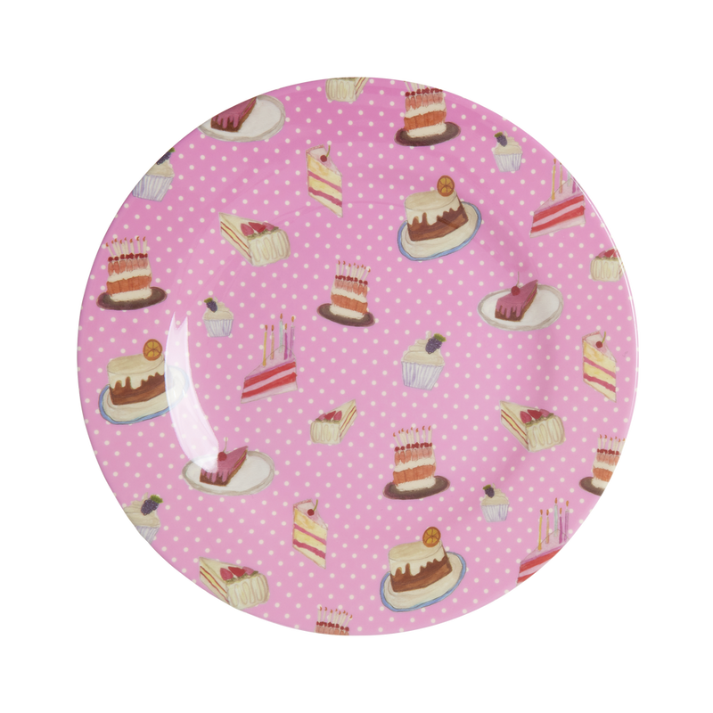 Round Melamine Side Plate - Pink - Sweet Cake Print - Rice By Rice