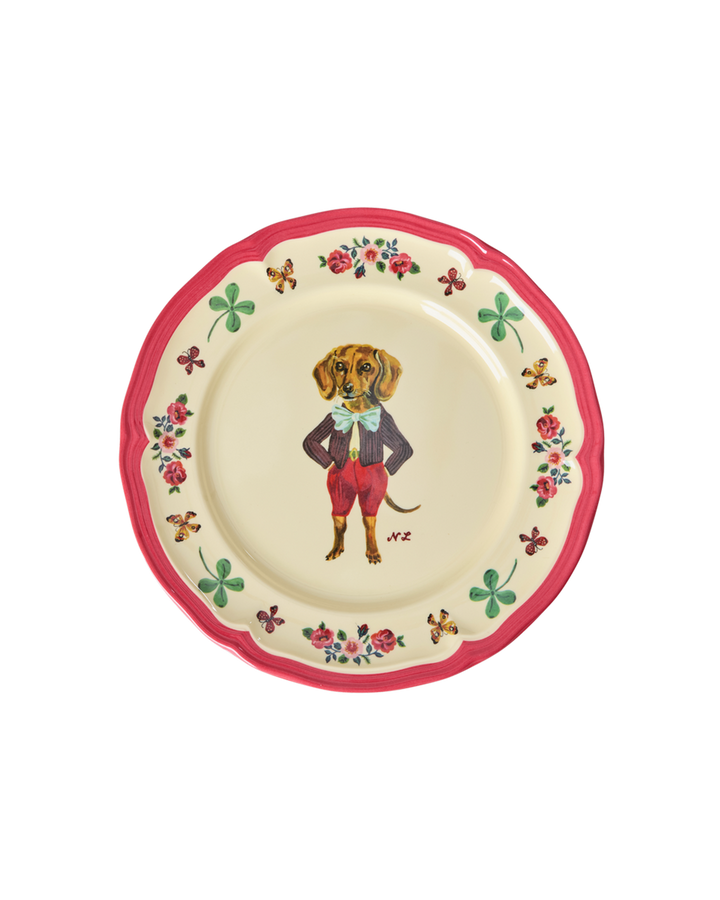 Melamine Vintage Side Plate with Nathalie Lété Print - Red - Rice By Rice