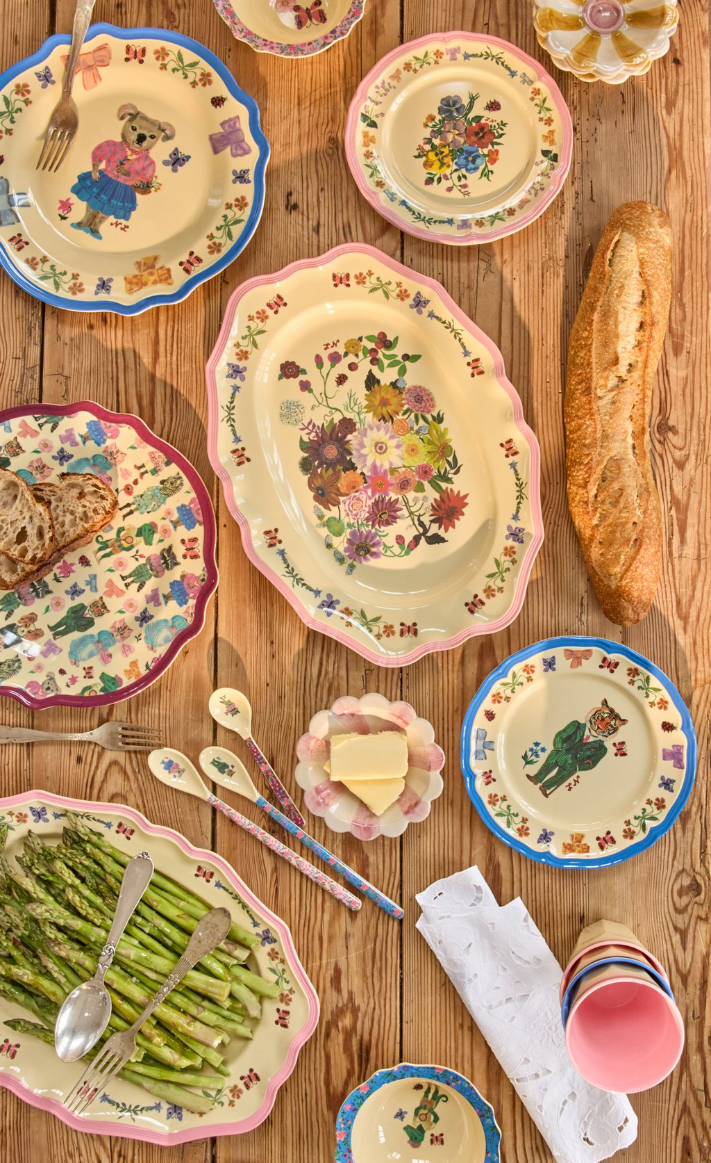 Vintage Lunch Plate with Nathalie Lété Print - Pink - Rice By Rice