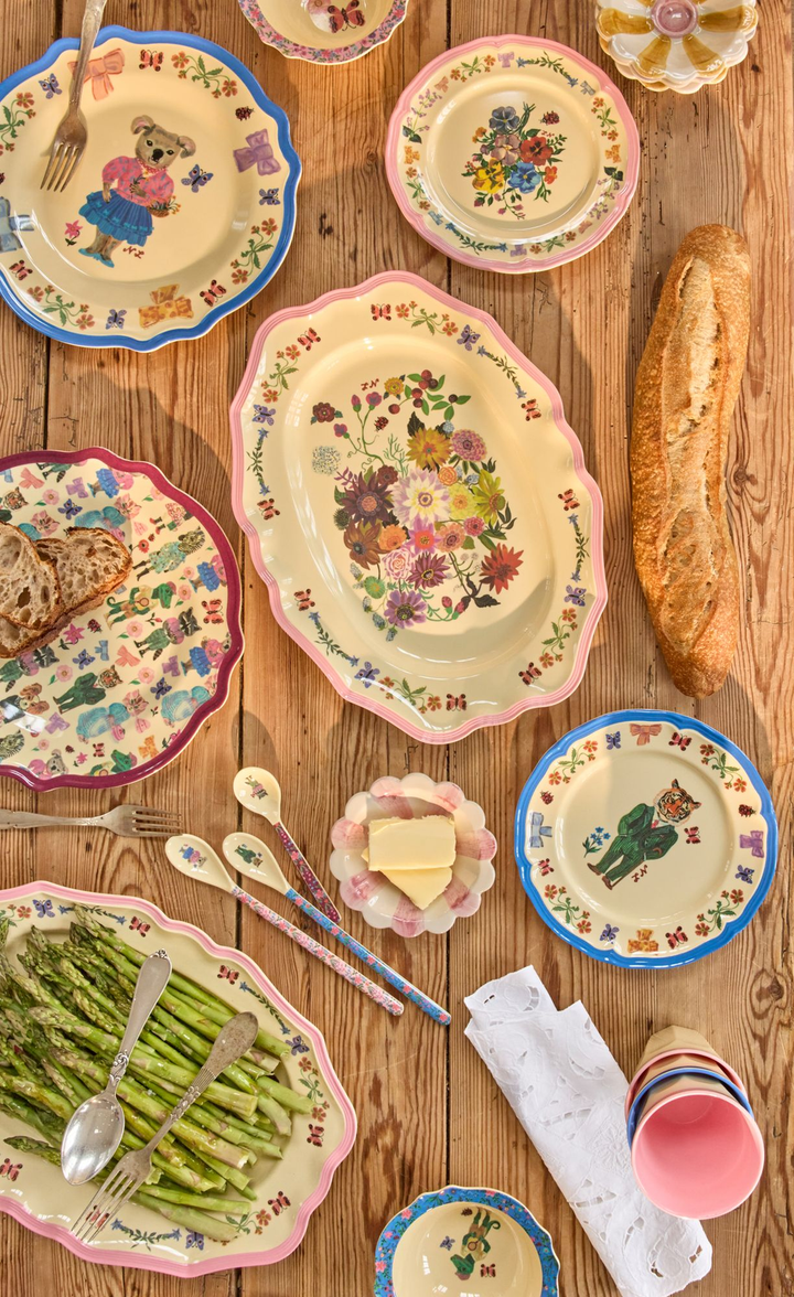 Vintage Lunch Plate with Nathalie Lété Print - Pink - Rice By Rice