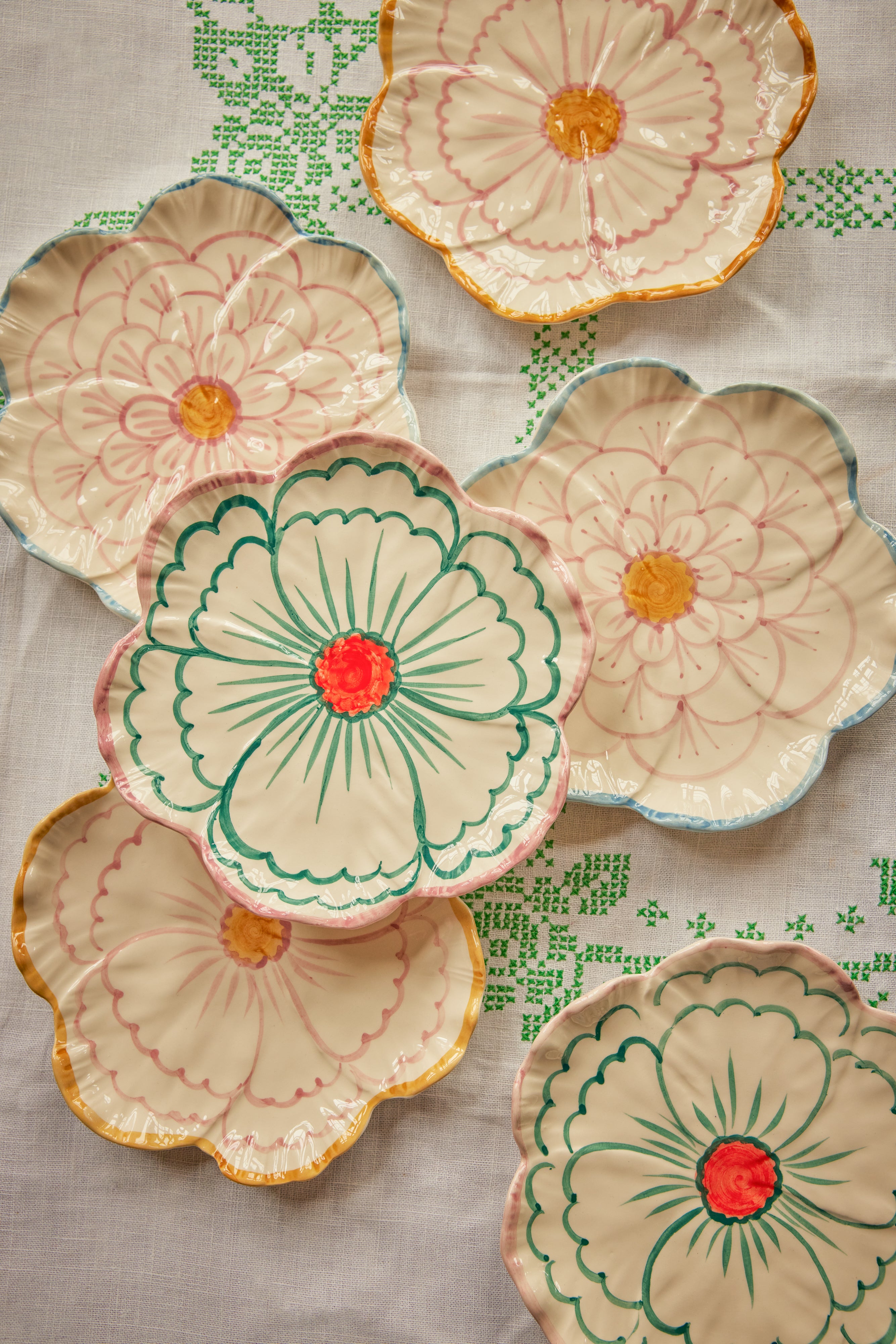 Ceramic Flower Shaped Side Plate with Blue Border - Rice By Rice