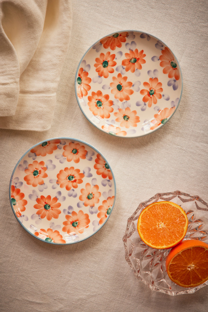 Ceramic Oval Espresso Cup with Hand Painted Orange Flowers - 2.4 oz - Rice By Rice