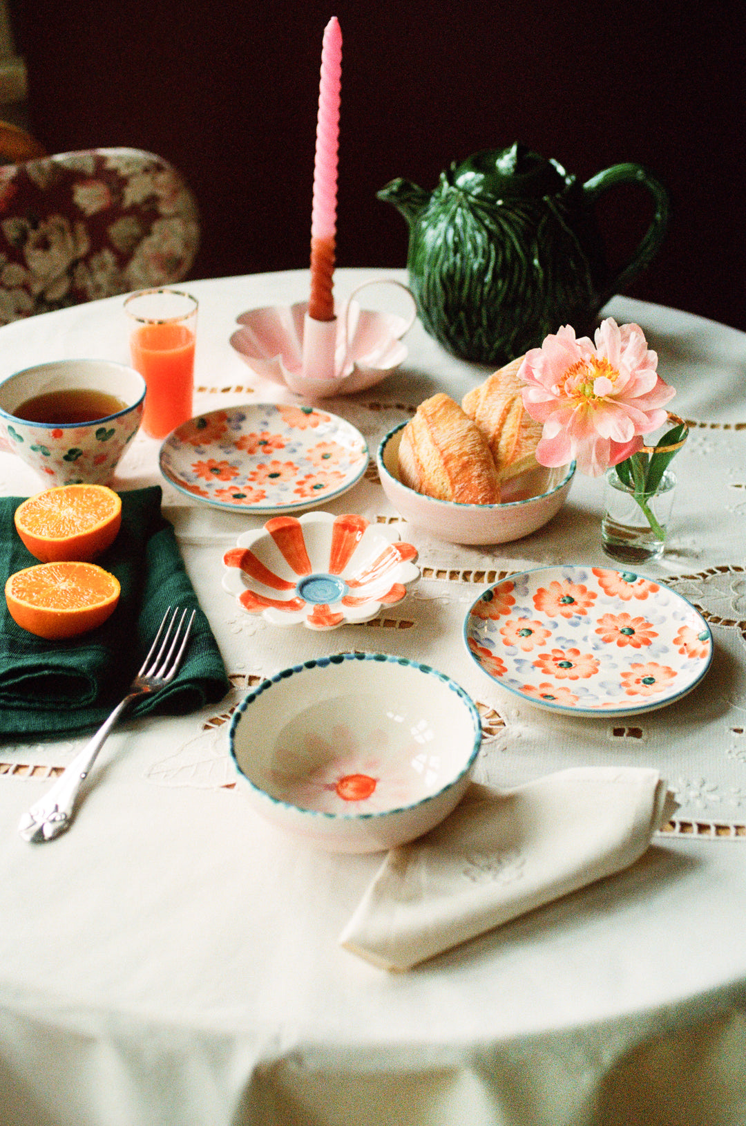 Ceramic Oval Cup with Hand Painted Vintage Flowers - 10.1 oz - Rice By Rice