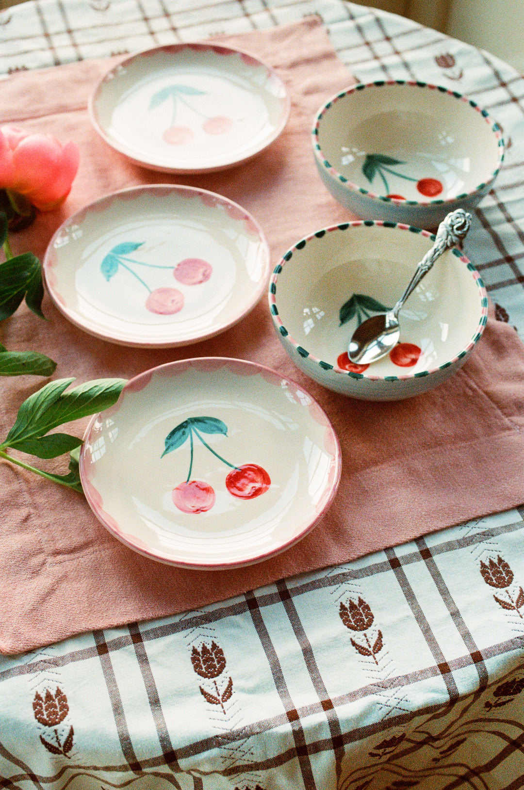 Ceramic Cake Plate with Hand Painted Cherries - Rice By Rice