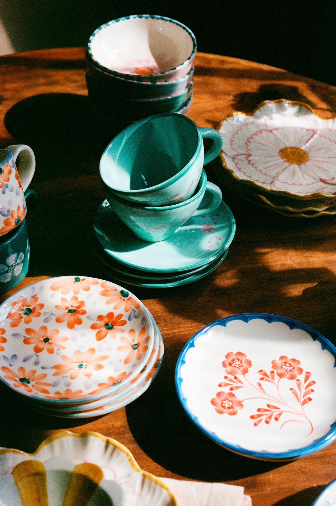 Ceramic Oval Espresso Cup with Hand Painted Orange Flowers - 2.4 oz - Rice By Rice