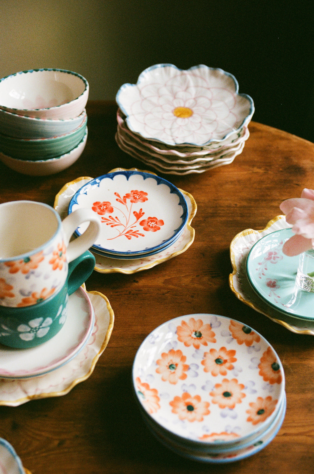 Ceramic Cake Plate with Hand Painted Vintage Flower - Rice By Rice