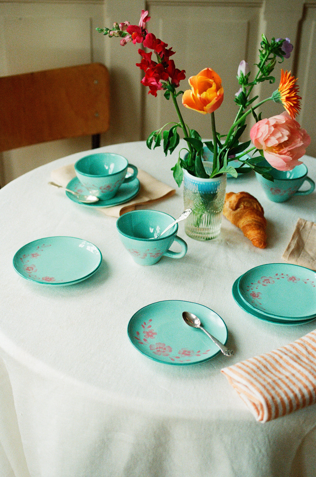 Ceramic Cake Plate with Hand Painted Flower Vine - Rice By Rice