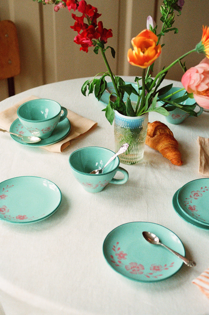 Ceramic Cake Plate with Hand Painted Flower Vine - Rice By Rice