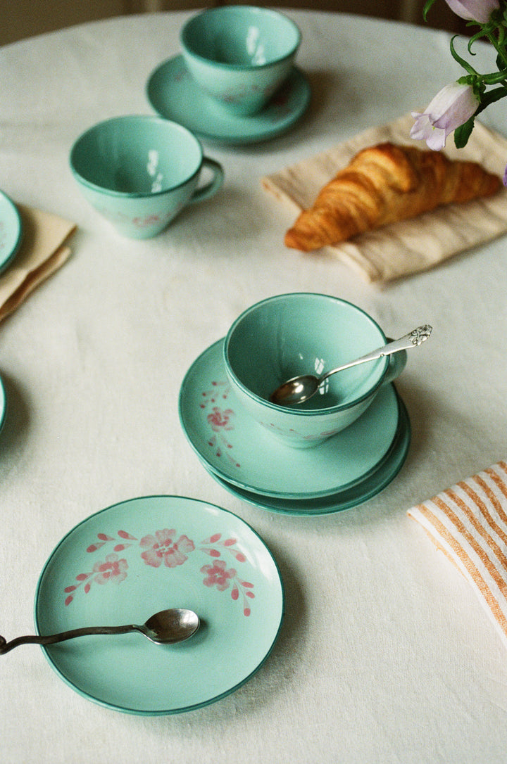 Ceramic Cake Plate with Hand Painted Flower Vine - Rice By Rice