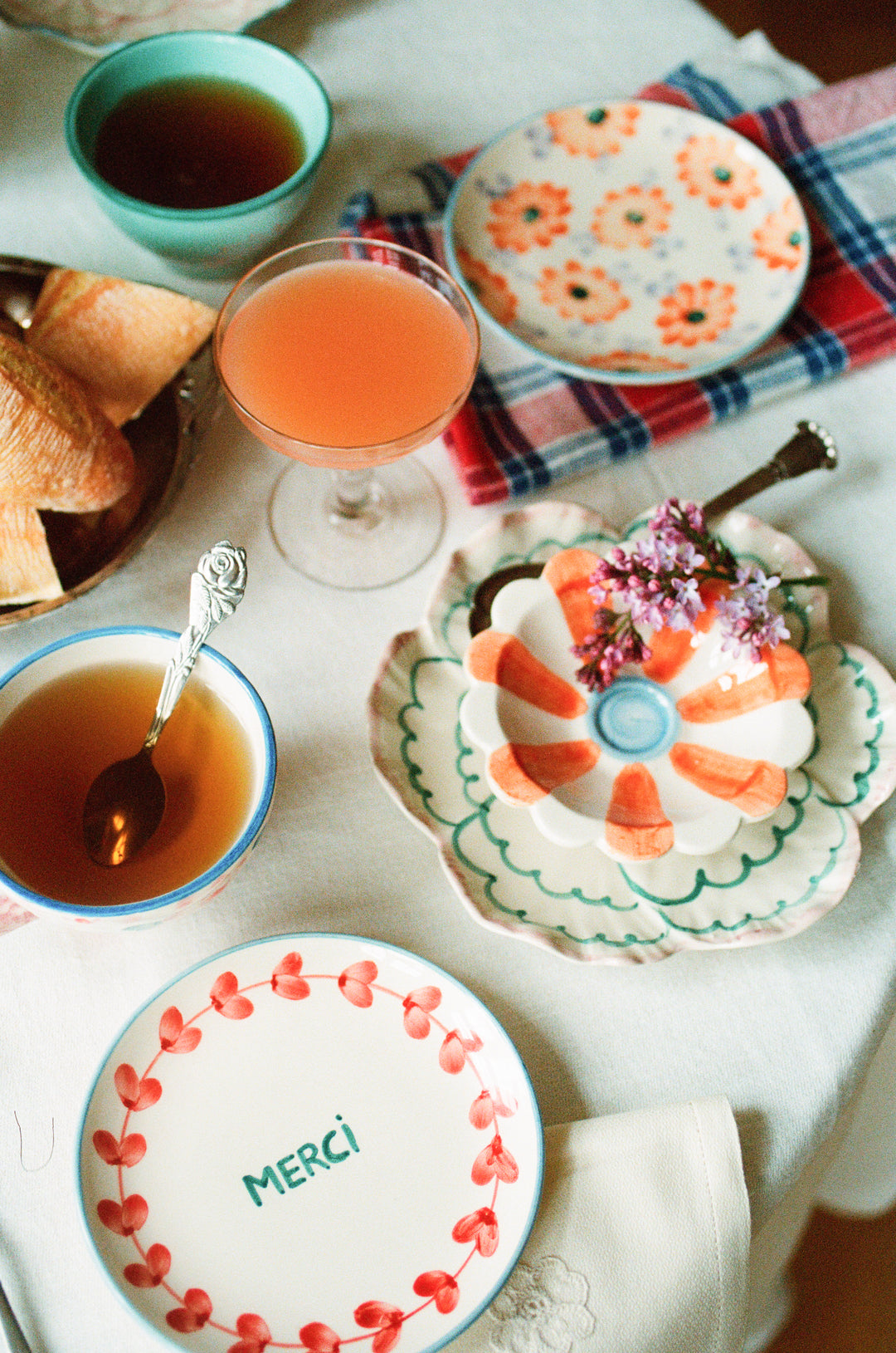 Ceramic Cake Plate with Hand Painted Merci - Rice By Rice