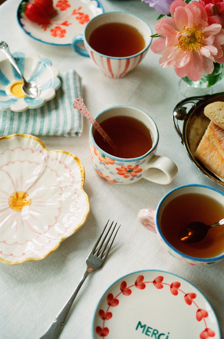 Ceramic Cake Plate with Hand Painted Merci - Rice By Rice