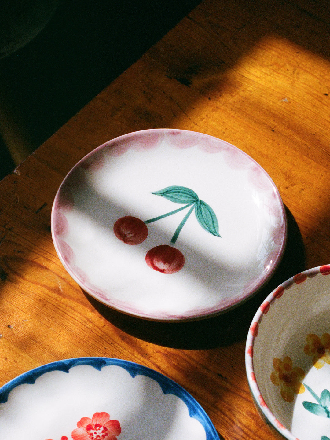 Ceramic Cake Plate with Hand Painted Cherries - Rice By Rice