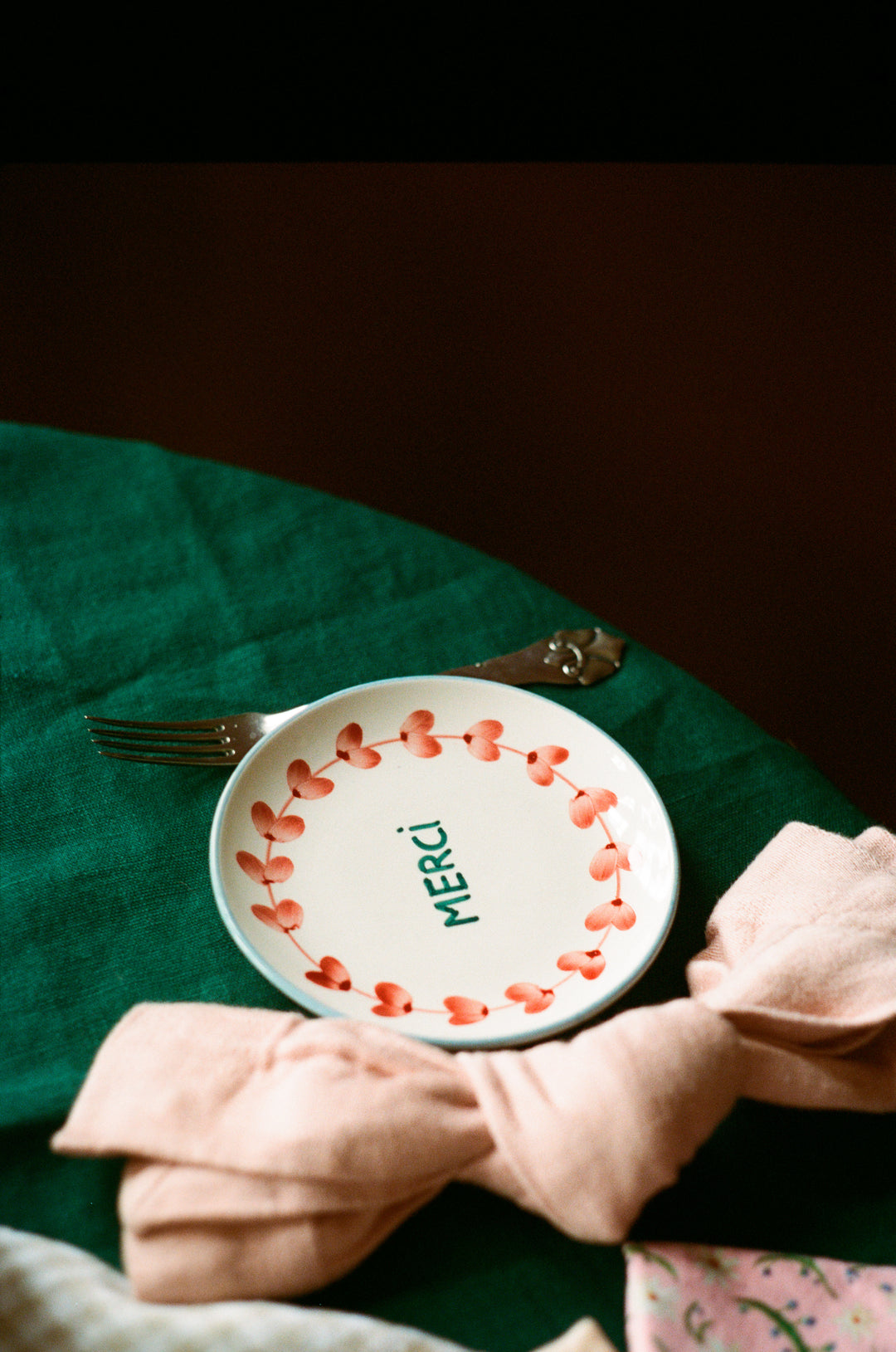 Ceramic Cake Plate with Hand Painted Merci - Rice By Rice