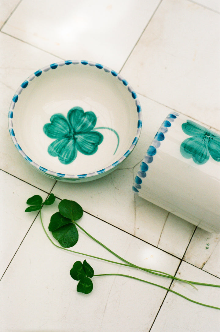 Ceramic Bowl with Hand Painted Good Luck Clover - 11.8 oz - Rice By Rice