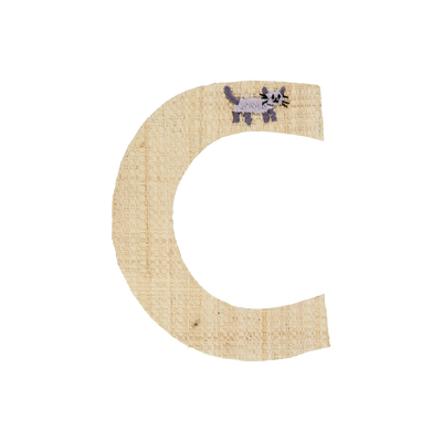 Raffia Basket in Blue with Nature Border with One Raffia Letter - C - Rice By Rice