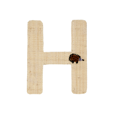 Raffia Basket in Blue with Nature Border with One Raffia Letter - H - Rice By Rice