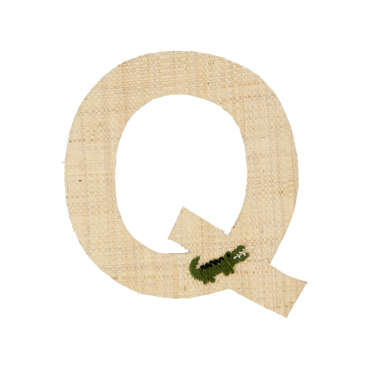 Raffia Basket in Blue with Nature Border with One Raffia Letter - Q - Rice By Rice