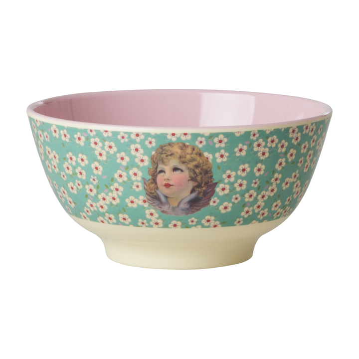 Melamine Bowl with Angel Green Christmas Print - Medium