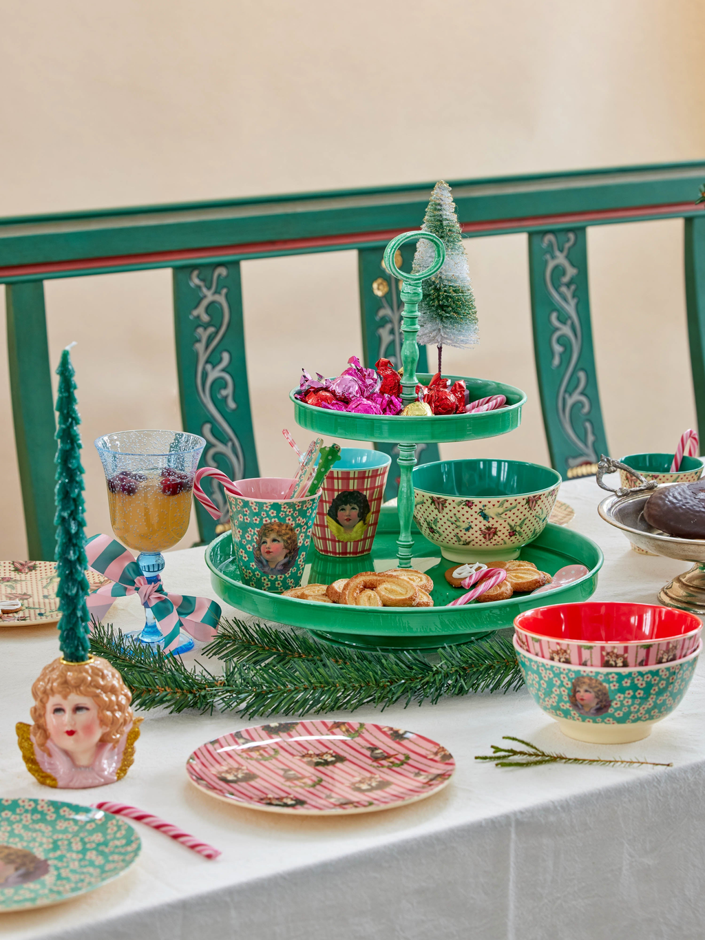 Melamine Bowl with Angel Green Christmas Print - Medium - Rice By Rice