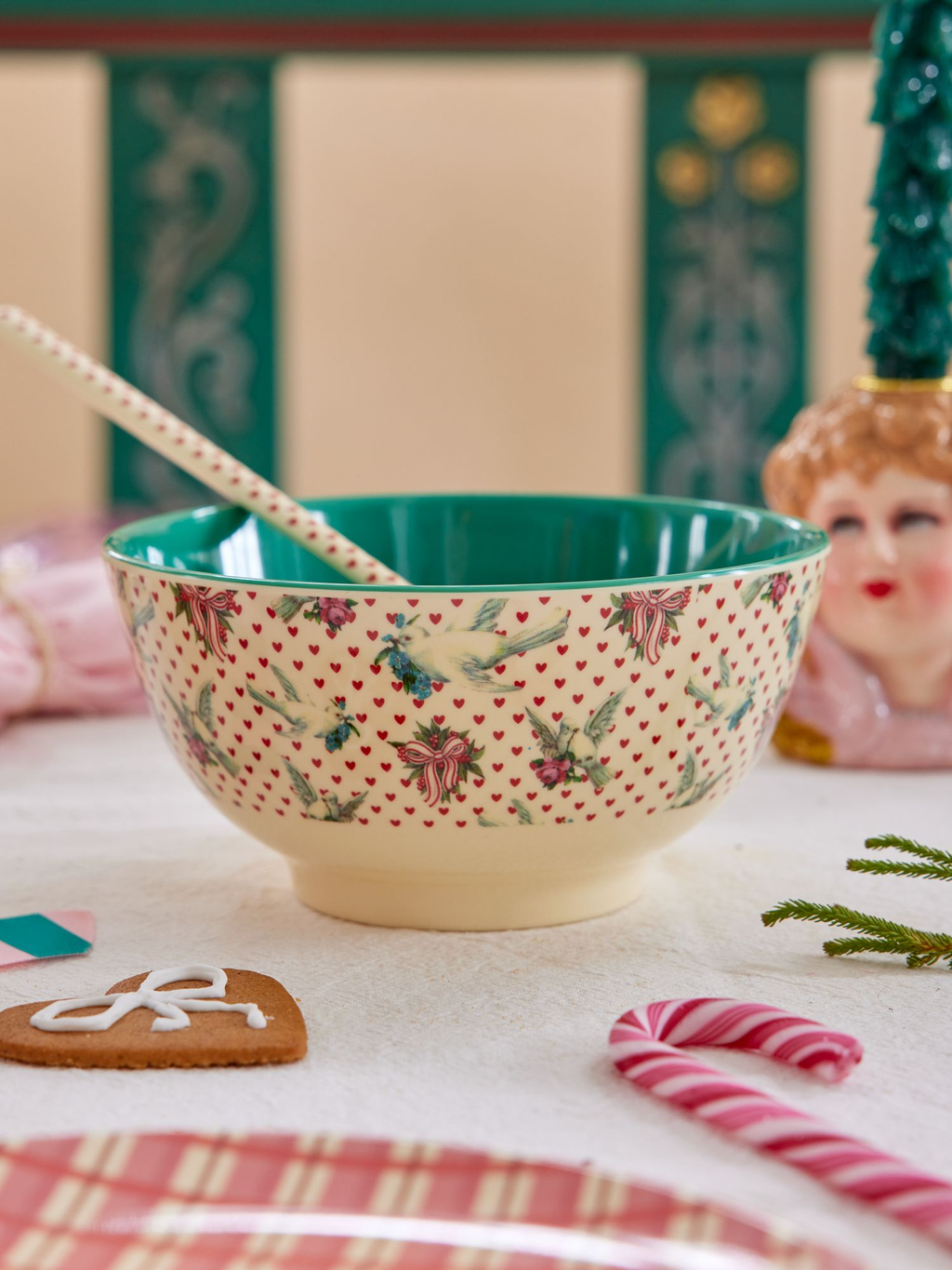 Melamine Bowl with Dove Christmas Print - Medium - Rice By Rice