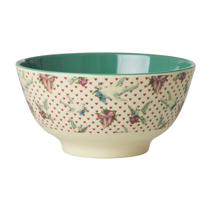 Melamine Bowl with Dove Christmas Print - Medium - Rice By Rice