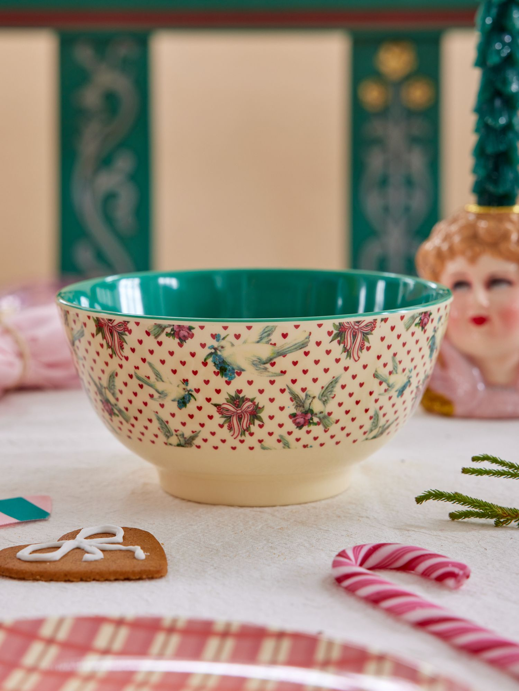 Melamine Bowl with Dove Christmas Print - Medium