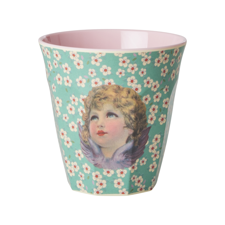 Melamine Cup in Medium with Green Angel Print - Rice By Rice