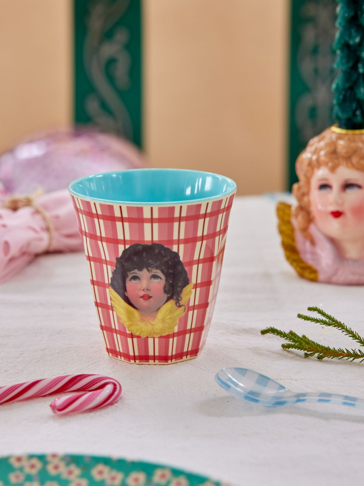 Melamine Cup in Medium with Christmas Red Angel Print - Rice By Rice