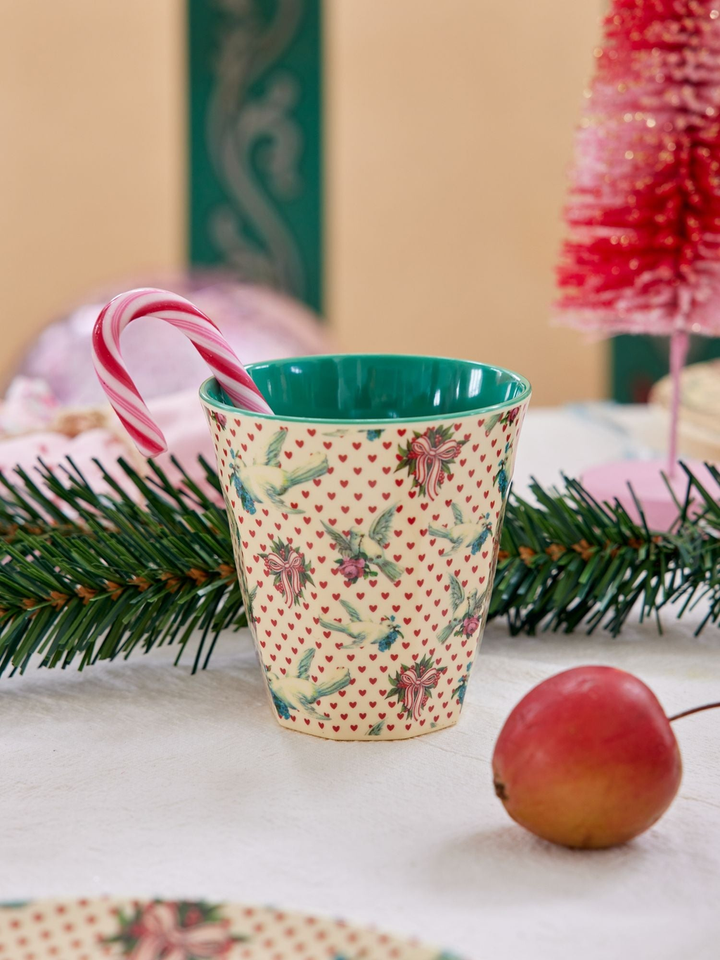 Melamine Cup in Medium with Christmas Dove Print - Rice By Rice