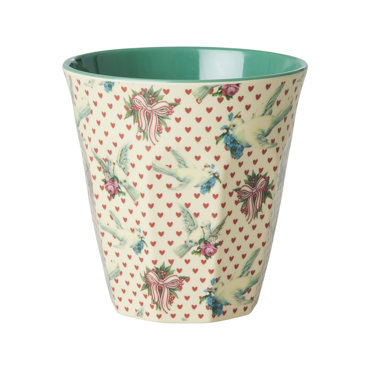 Melamine Cup in Medium with Christmas Dove Print - Rice By Rice