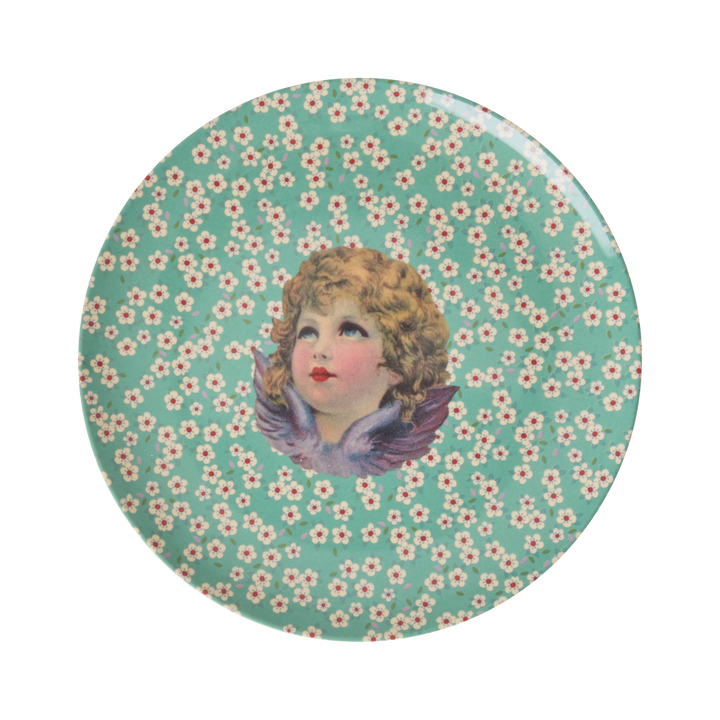 Melamine Lunch Plate | Christmas Angel Green Print - Rice By Rice