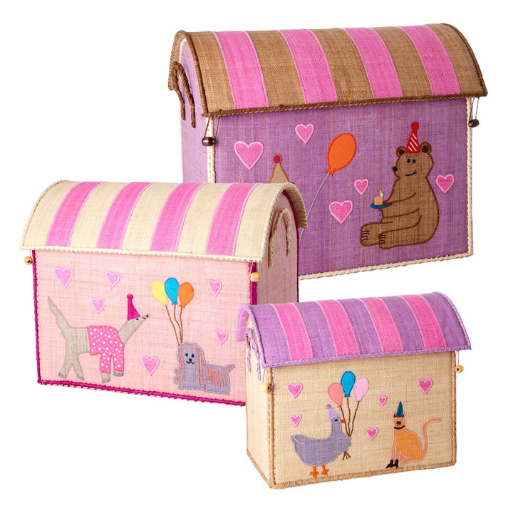 Raffia Storage House - Soft Pink - Party Animal Print - Rice By Rice