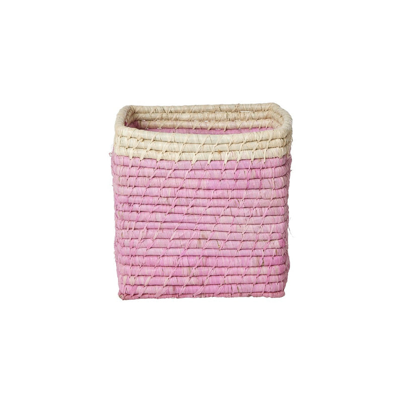 Raffia Basket in Soft Pink in Nature Border with One Raffia Letter - N - Rice By Rice