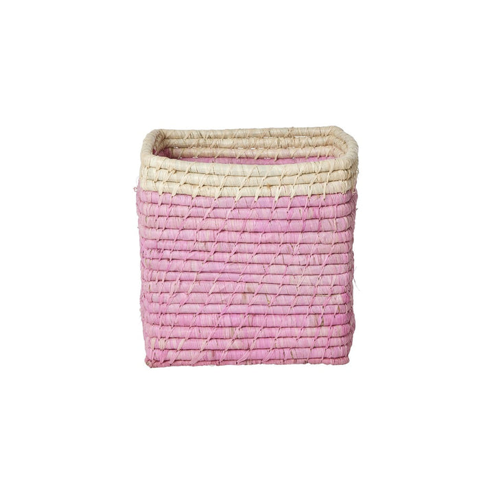 Raffia Basket in Soft Pink in Nature Border with One Raffia Letter - F - Rice By Rice