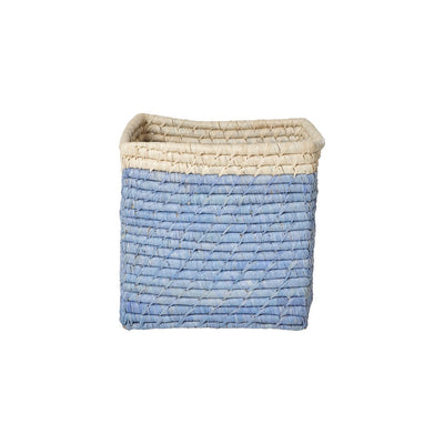 Raffia Basket in Blue with Nature Border with One Raffia Letter - F - Rice By Rice