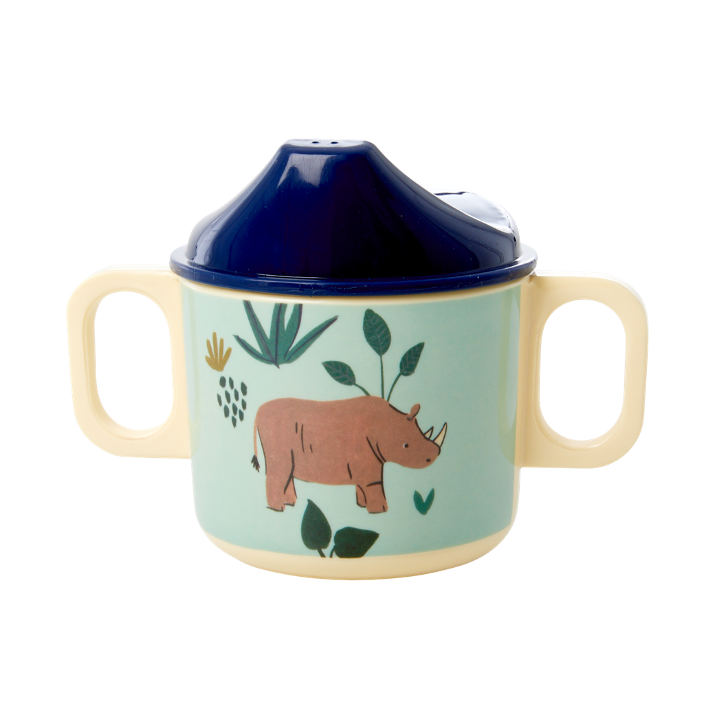 Melamine 2 Handle Baby Cup | Blue Jungle Animals Print - Rice By Rice