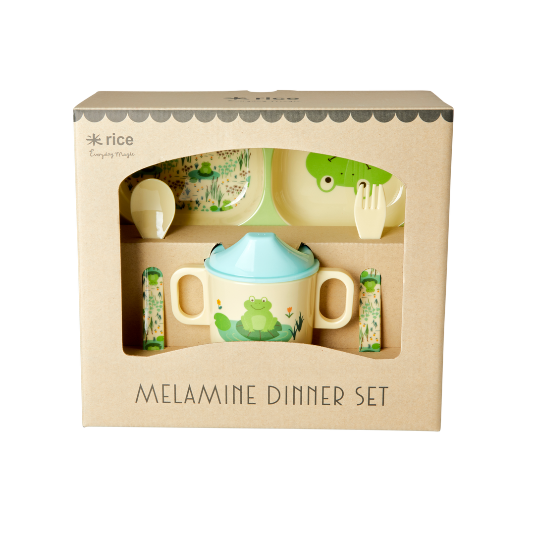 Melamine Baby Dinner Set in Gift Box - Frog Print - 4 pcs. - Rice By Rice