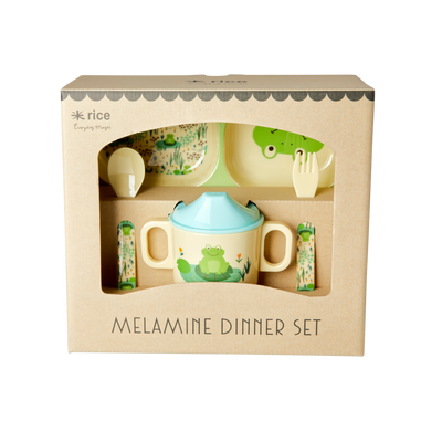 Melamine Baby Dinner Set in Gift Box - Frog Print - 4 pcs. - Rice By Rice