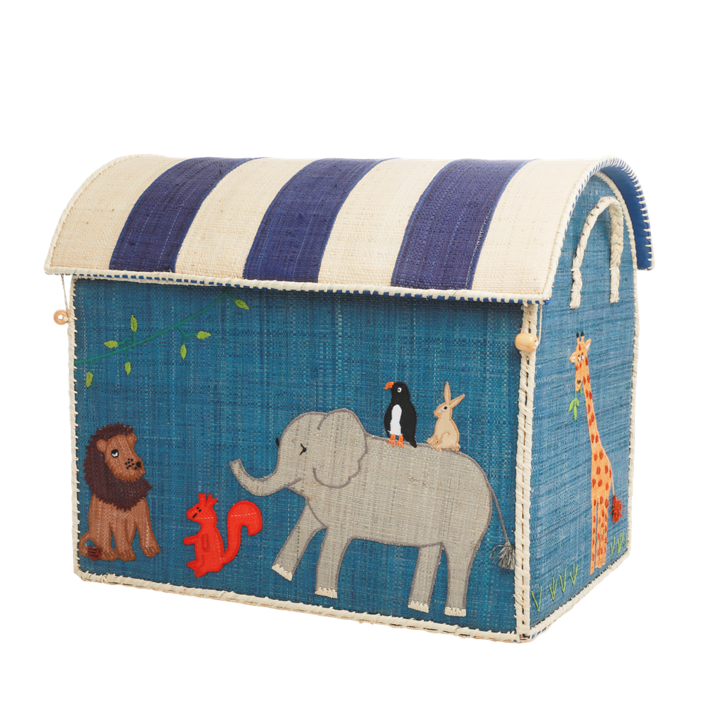 Large Raffia Storage Basket with Animal Theme - Rice By Rice