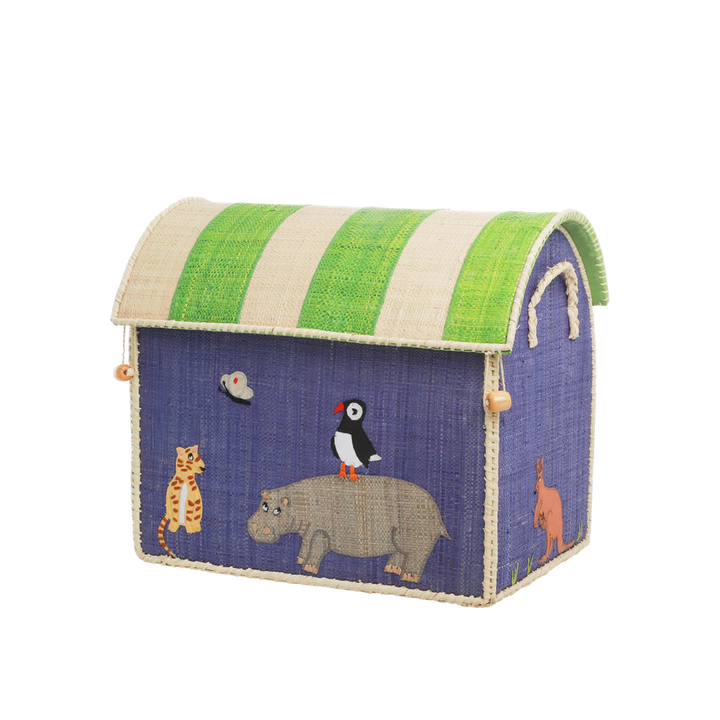 Small Raffia Storage Basket with Animal Theme - Rice By Rice