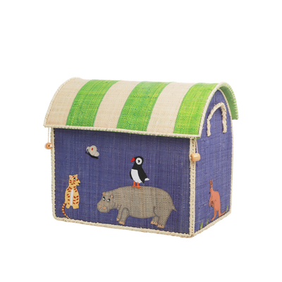Small Raffia Storage Basket with Animal Theme - Rice By Rice